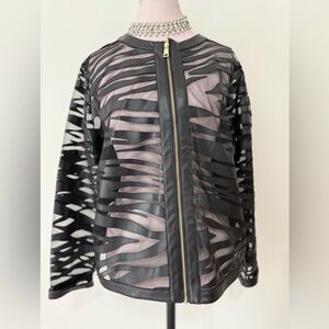 Colleen Lopez black faux leather & mesh zip up jacket in size XL
